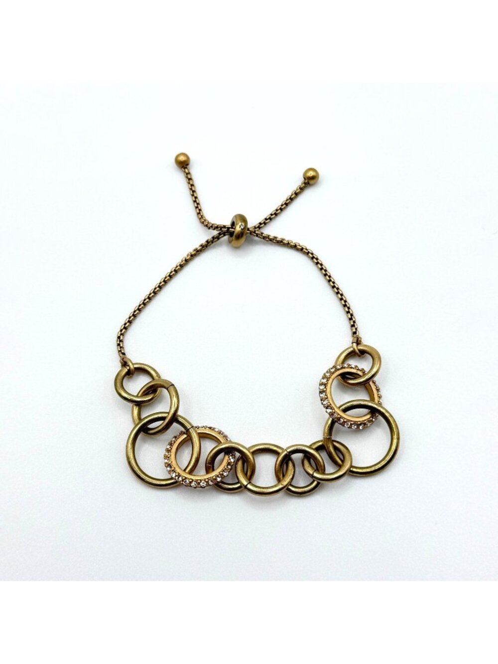 Gold-Tone Adjustable Chain Link Bracelet With Rhinestone Accents